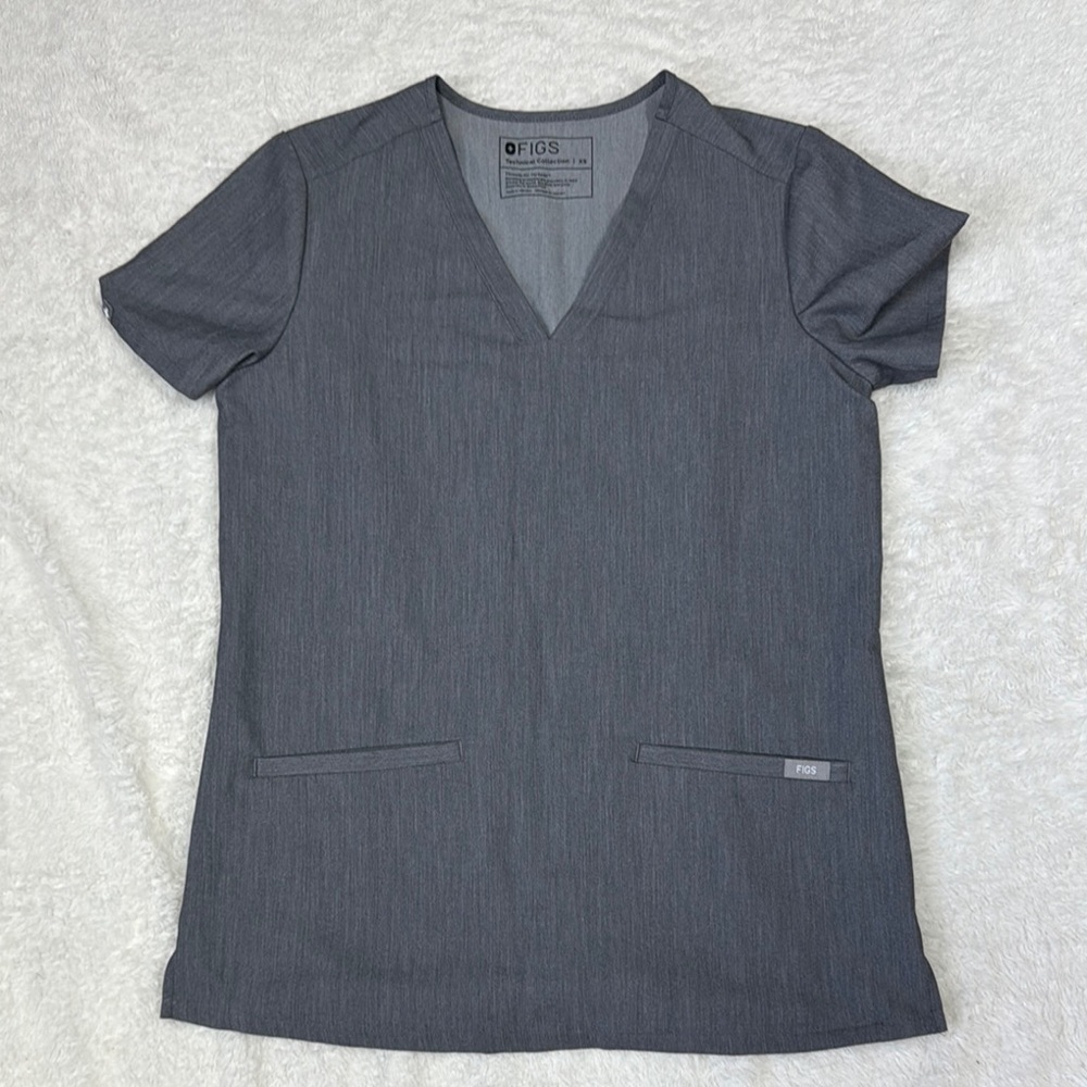 Figs Gray Fitted Short Sleeve Top